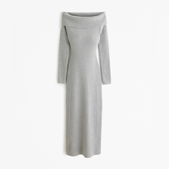 Abercrombie & Fitch Dresses & Skirts - ABERCROMBIE GRAY KNIT OFF SHOULDER MIDI DRESS WINTER HOLIDAY GIFT ROMANTIC L